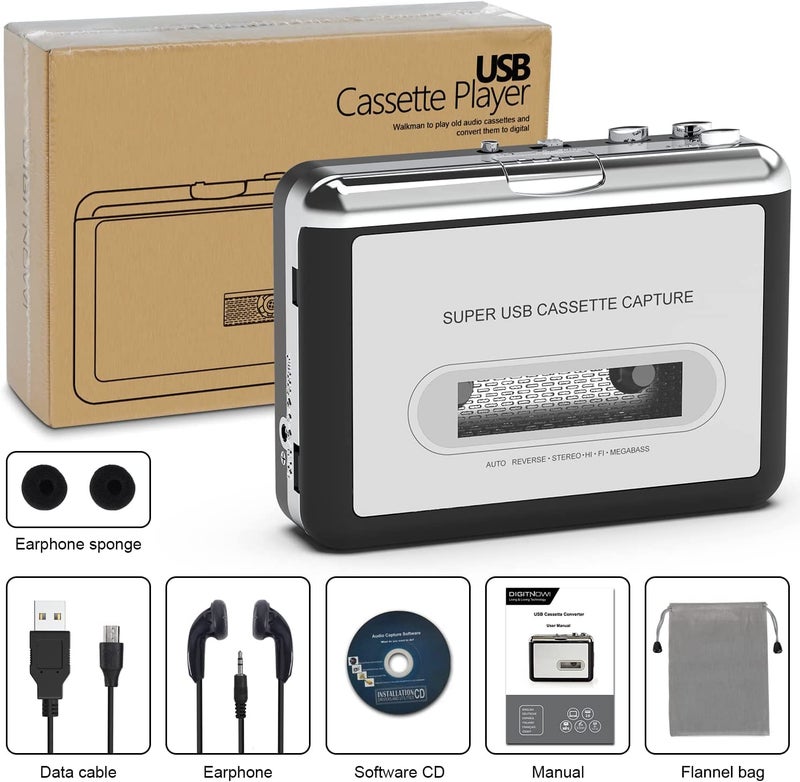 DigitNowCassette Tape To MP3 CD Converter Via USB,Portable USB Cassette Tape Player Capture MP3 Audio Music,Compatible With Laptop and Personal Computer,Convert Walkman Tape Cassette To MP3 Format - Image 3